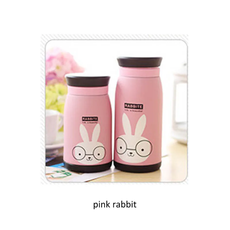 pink rabbit Горячее качество 200/350 мл мультфильм термос чашка бутылка нержавеющая сталь термосы Термокружка Кофе Чай путешествия Термокружка - Цвет: pink rabbit