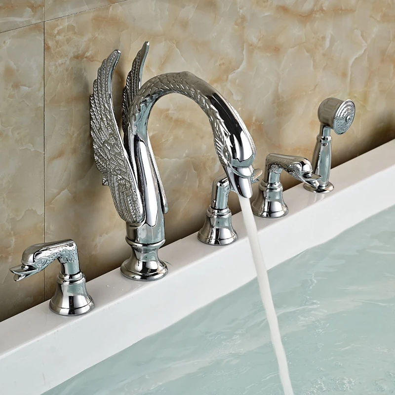 Chrome Faucet Onyzpily смеситель для ванны Золотой хром форма лебедя широко распространенная ванная ванна раковина смеситель 3 ручки ванная комната кран Художественный смеситель - Цвет: Chrome Faucet