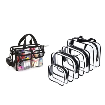 

2 Set Clear Cross-Body Shoulder Bag,Toiletry Organizer Wash Bag -NFL Stadium Approved Purse for Traveling, Business Trip and Sch