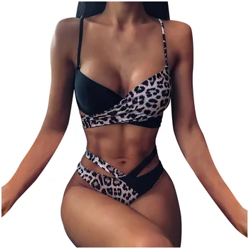 

Women Swimwear Swimsuit Female Two Pieces Leopard Print Bandage Summer Brazilian Fashion Beachwear Bathing Suit Bikini Set#C45