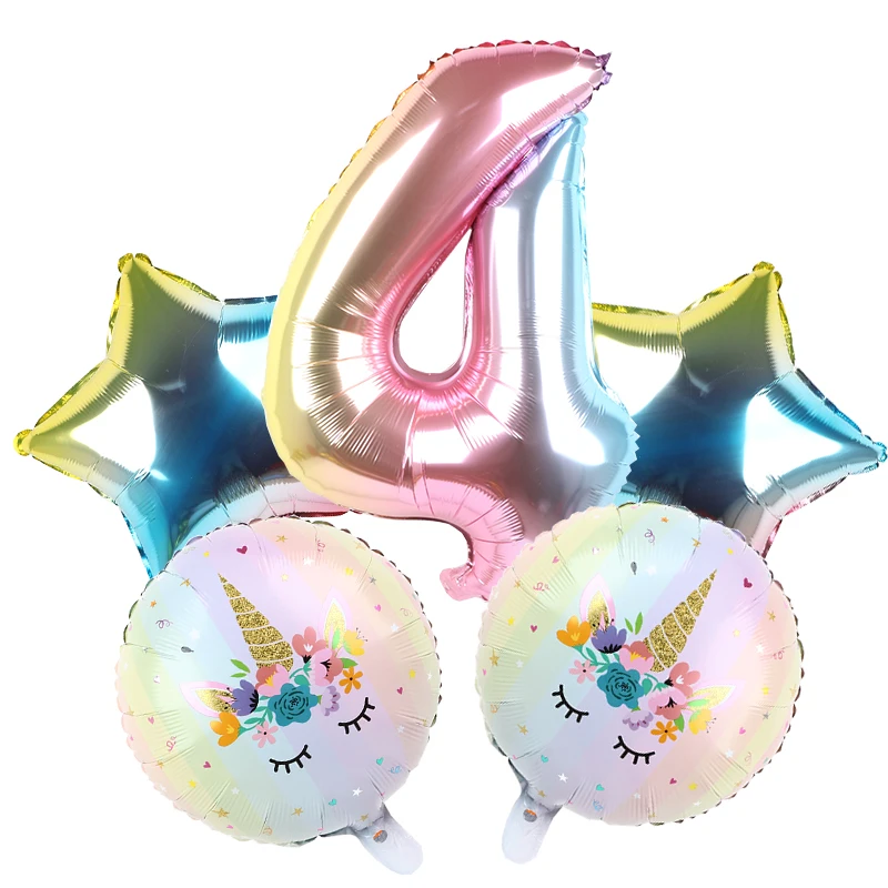 5 шт./компл. радуга цвет набор кистей с ручкой в форме единорога 32 дюймов фольги номер воздушный шар для ребенка декор для детского дня рождения цифровой балон детские игрушки для вечеринок - Цвет: Светло-серый