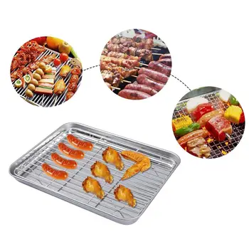 

2 Pieces/Set Rectangular Baking Tray Stainless Steel Baking Pan Sheet with Removable Cooling Rack
