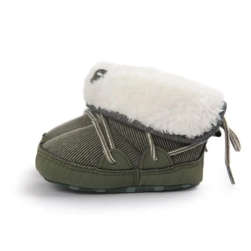 Зимние теплые ботинки для маленьких мальчиков 0-18 месяцев; обувь на мягкой подошве со шнуровкой для новорожденных; модная теплая обувь из шерсти в полоску для малышей и детей постарше