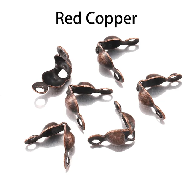 100-200pcs Connector Clasp Fitting 4*7mm Ball Chain Calotte End Crimps Beads Connector Components For DIY Jewelry Making Supplie 200pcs Red Copper