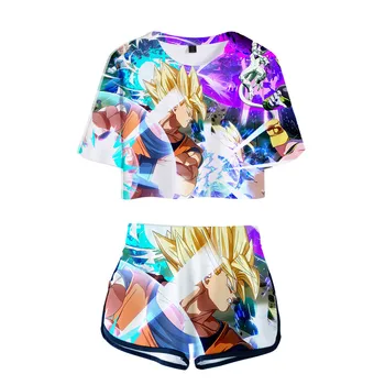 

Dragon Ball 3D Printed Women Sets Dragonball Goku Oversize Navel short sleeve and Short Pants O-neck Summer two piece set