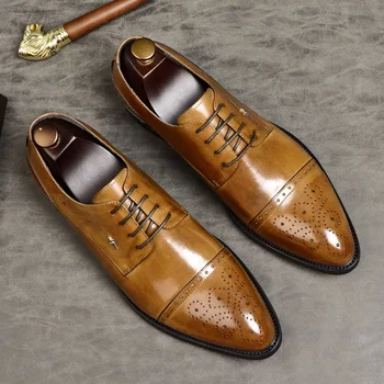 

Three Joint Non-Commissioned Officers Business Dress Pointed Toe Men's Dress Shoes British Brogues Shoes Leather Mens Shoes
