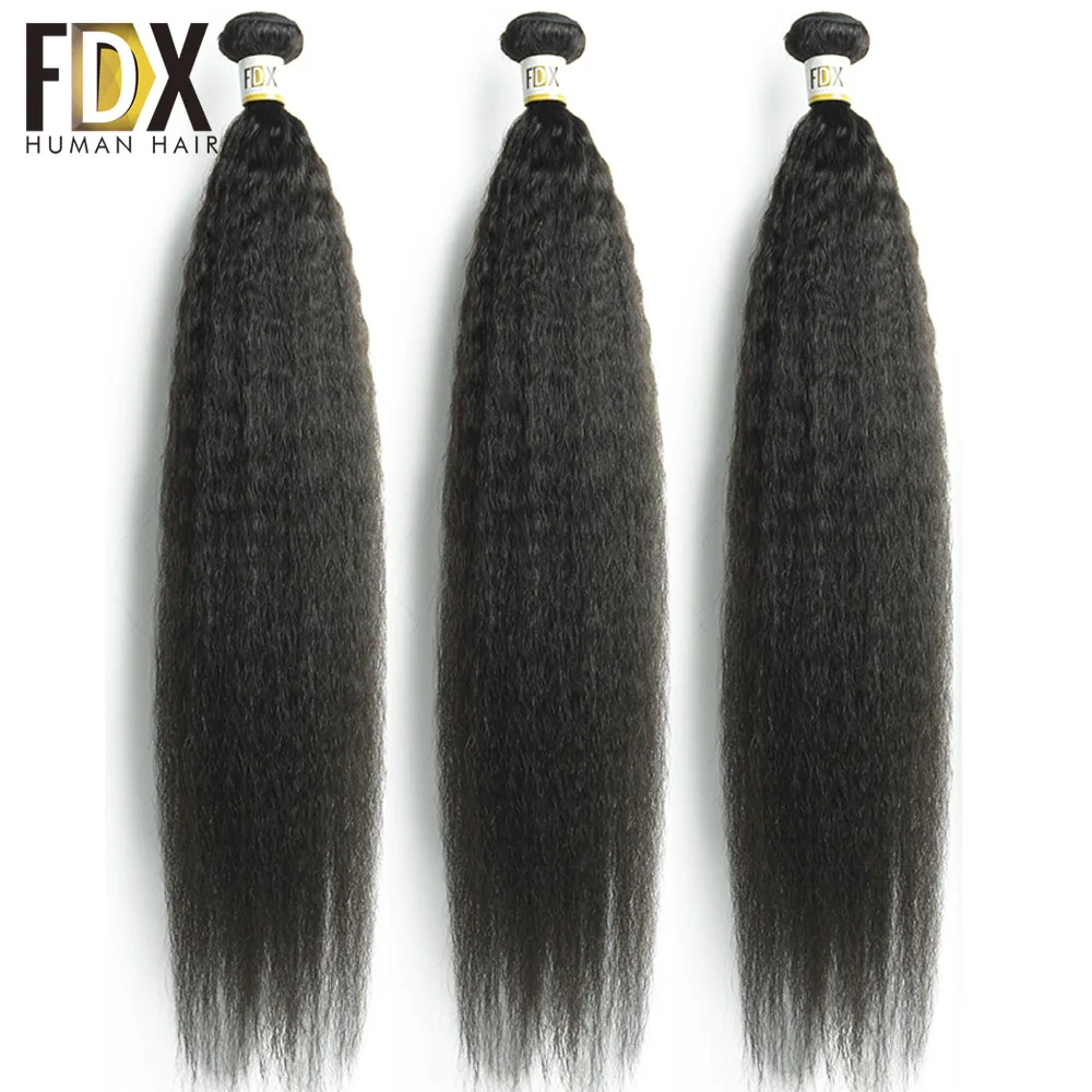 FDX кудрявые прямые волосы бразильские Волосы remy ткань Комплект человеческие волосы 1/3/4 пряди средства для ухода за волосами для наращивания 8-28