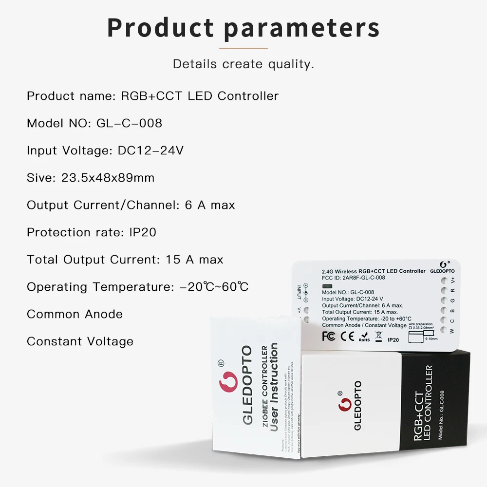 Conjunto de Tira Controlador para Rgb plus Cct Trabalhar com Alexa Rgb plus Cct Zigbee Zll Link Inteligente Zigbee Kit Conduzida Controlador para Tira Luz à Prova d' Água Smartthing 19 Zigbee-RGBCCT+??_11