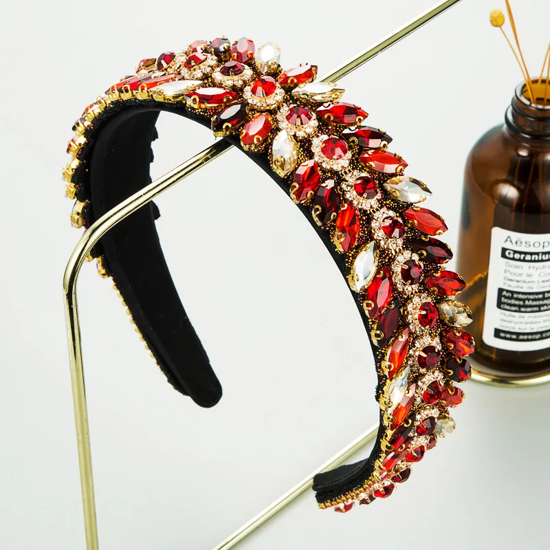 

Fashion Red Luxury Sparkly Gray Crystal Bridal Hairband Stone Rhinestone Wedding Headband For Women Hair Accessories Jewelry