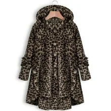 NIBESSER Leopard Plush Fleece Women Hooded Jackets Fashion Autumn Thin Soft Long Hoodie Coat Button Solid Loose Overcoat
