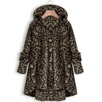 

NIBESSER Leopard Plush Fleece Women Hooded Jackets Fashion Autumn Thin Soft Long Hoodie Coat Button Solid Loose Overcoat 2019