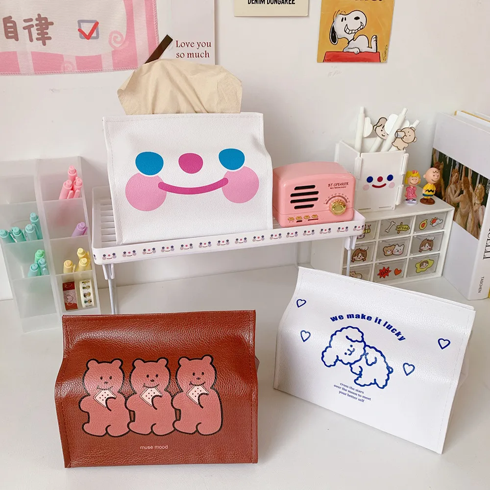 Tissue Paper Tray Case Container PU Leather Cartoon Storage Box Home Car Towel Pumping Napkin Papers Bag Holder Kitchen Office | Дом и сад