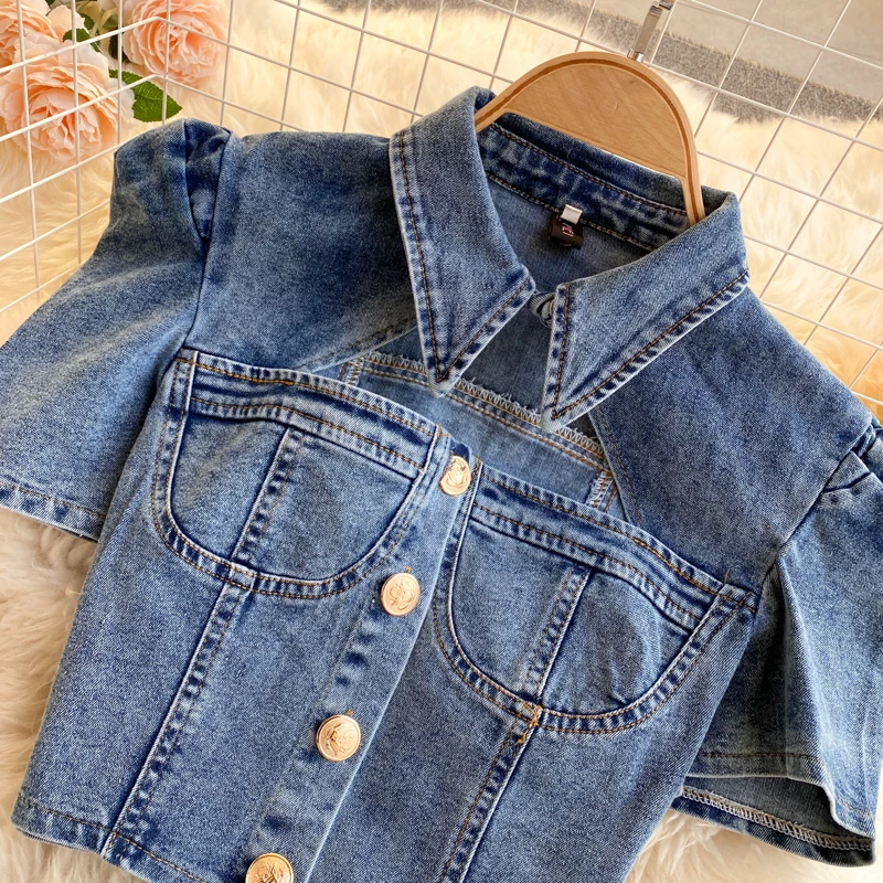 Amolapha Women Hollow out Jeans+Skirts Sets Short Sleeve Tank Tops Laced Denim Skirt Suits for Woman