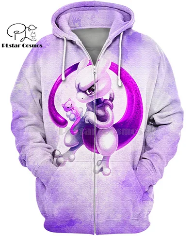 zip hoodies PLstar Космос Покемон из японского аниме Mewtwo Милые 3d толстовки/Толстовка зима осень забавные длинные selvee Harajuku уличная одежда - Цвет: zip hoodies