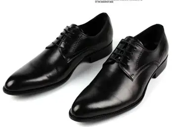 

Shoes Fashion Mens Dress Genuine Leather pointed Toe Classic Men Formal oxford Flat lace-up wedding shoes 2 colour
