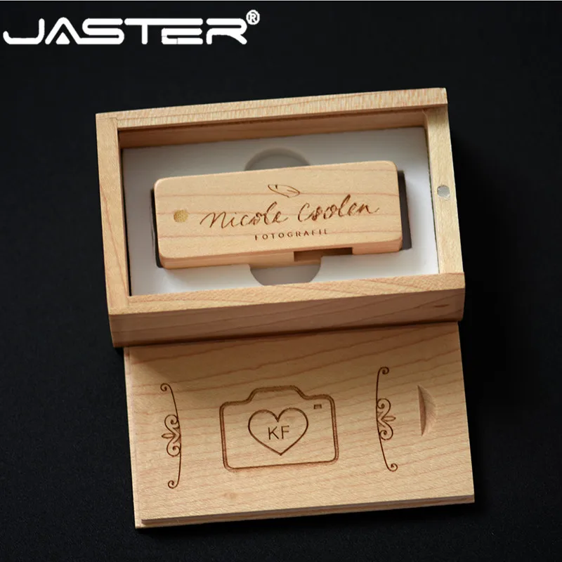 JASTER флэш-накопитель в деревянном корпусе с логотипом на заказ USB+ коробка USB флэш-накопитель 4 ГБ 8 ГБ 16 ГБ флеш-накопитель карта памяти 32 Гб 64 Гб USB DIY логотип
