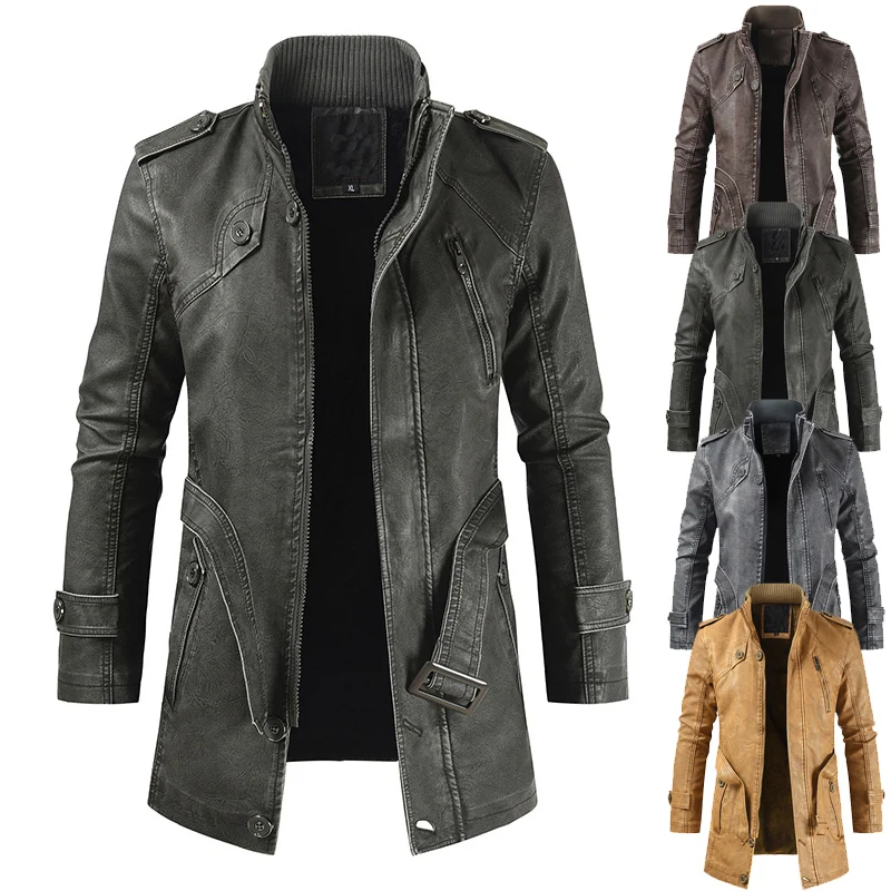 otouno e invierno nuevo estilo casual Ретро de los hombres de largo de cuero Delgado abrigo exterior