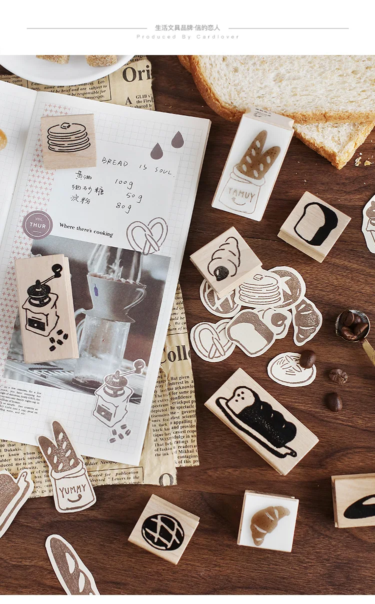 Vintage Dessert Bread Coffee Stamp DIY Wooden Rubber Stamps for Scrapbooking Stationery Scrapbooking Standard Stamp