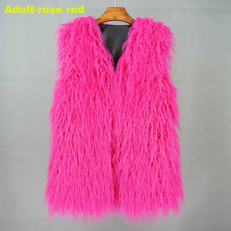 adult-rose red vest Осень-зима, ворсистый жилет из искусственного меха для мамы и дочки, модный пушистый жилет без рукавов, верхняя одежда, меховая куртка, пальто - Цвет: adult-rose red vest