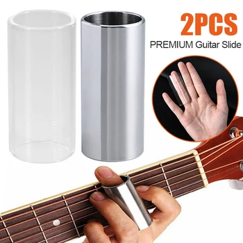 

2pcs 60mm Glass Stainless Steel Guitar String Finger Slide Slider Bright Sound Acoustic Electric Guitar String Tool Accessory
