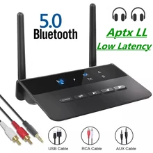 80M Bluetooth 5.0 Transmitter Receiver Aptx LL Low Latency Wireless Audio Adapter 3.5mm AUX RCA Jack for PC TV Headphones