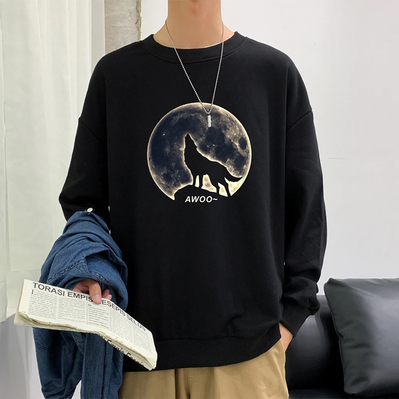 

Pure color pullover 2020 autumn new ins round neck long-sleeved T-shirt loose men and women jacket trend