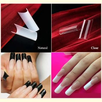 

500Pcs Square C Curve Half Cover Acrylic False Nail Tips Clear / Natural / White
