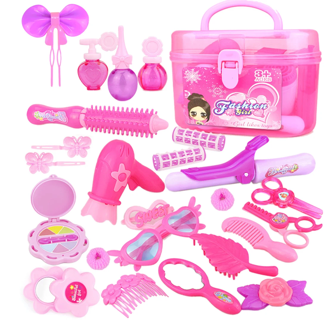

Rowsfire 25Pcs Children Make Up Set Pretend Play Hair Beauty Toys With Storage Box - Red