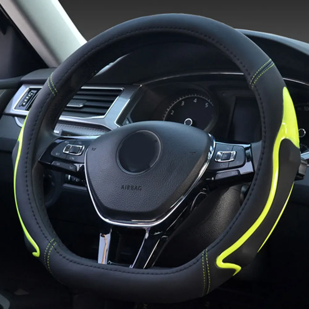DSYCAR 1 шт. из искусственной кожи чехол рулевого колеса автомобиля искусственная кожа D форма авто аксессуары автомобиль-Стайлинг Outter диаметр 38 см - Название цвета: Зеленый