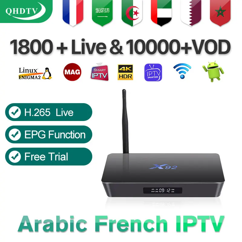 

IPTV France Arabic Subscription X92 Android Box with 1 Year QHDTV Code 1000M IPTV French Netherlands Italy Ducth Belgium IP TV