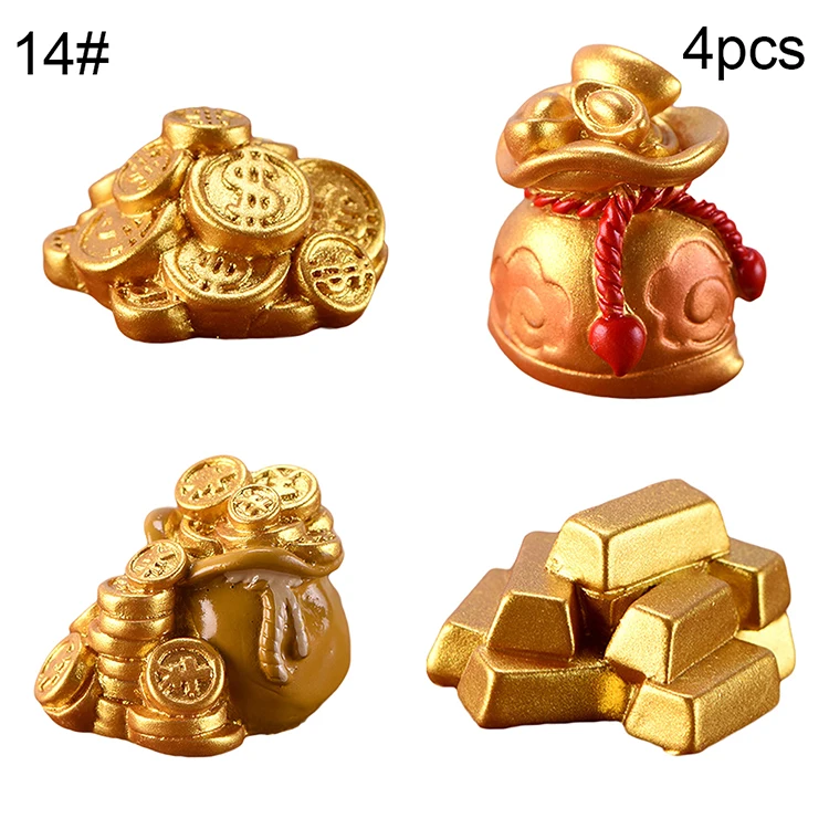 14 Mini Shengxiao Figurine Resin Decoration Crafts Ingot Gold Coin Lucky Rat Animal Figurines Statue DIY Garden Table Ornament - Color: 14