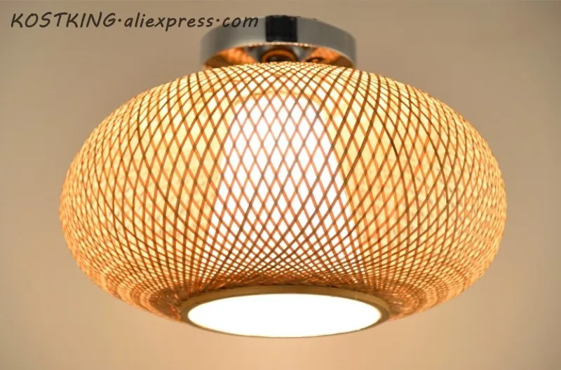 

Bamboo Wicker Rattan Shade Flush Mount Ceiling Light Fixture Japanese Asian Rustic Plafon Lamp Bedroom Kitchen Hallway Balcony