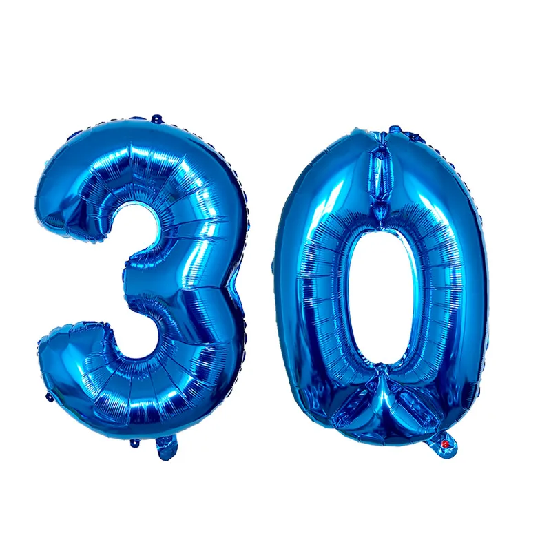 Set of 2 Colorful 30th Birthday Foil Balloons - Pink, Blue, Gold Party Decorations