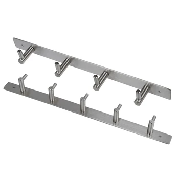 

2 Pcs Coat Robe Hat Clothes Wall Hanger Rack Holder Stainless, 5 Hooks & 4 Hooks