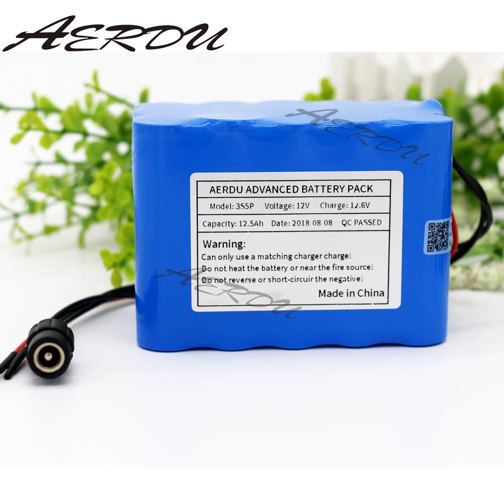 

AERDU 3S5P 12.5Ah 250watt 18650 lithium battery pack 11.1V 12V Large capacity li-ion Batteries with 25A BMS CCTV LED light power