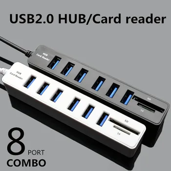 

8 Ports 2.0 HUB SD/TF Memory Card Reader Splitter 480Mbps High Speed USB Multi Port Splitter