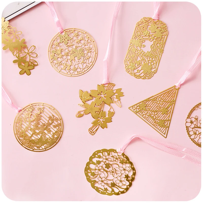 10 шт. ретро закладки с цветком вишни для книг металлическими листьями и венами