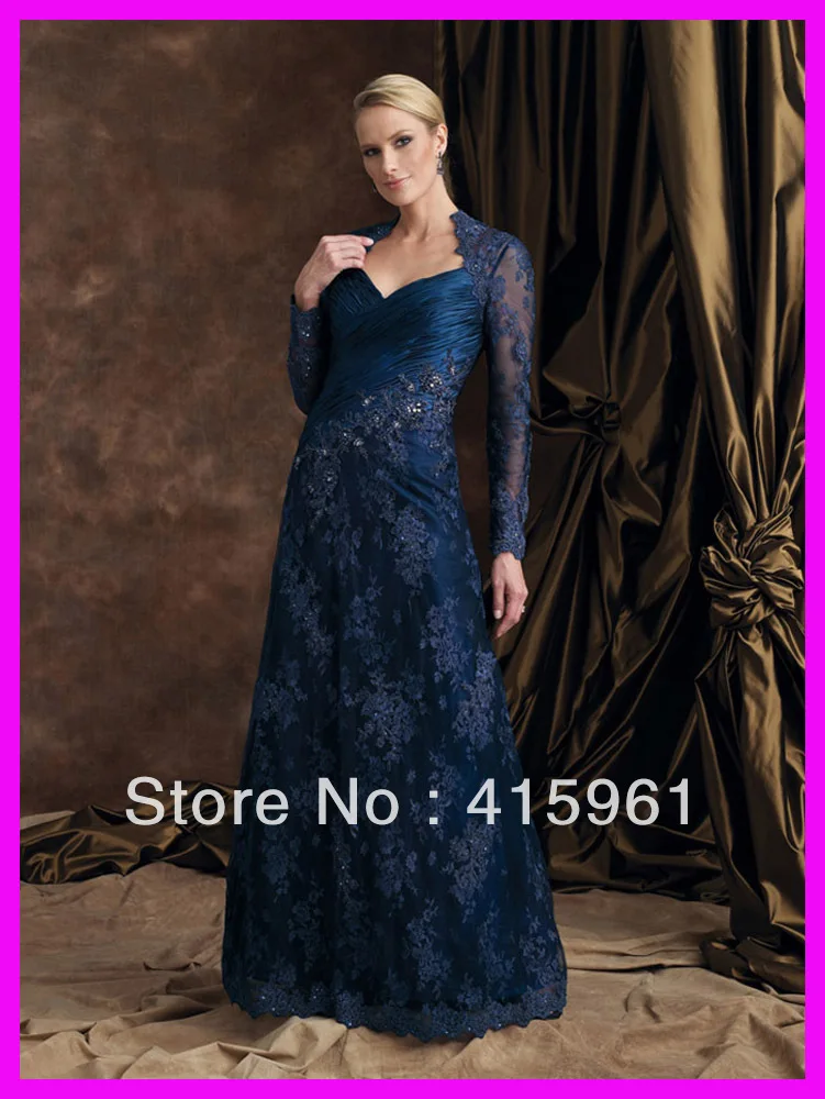 Navy Lange Mouwen Lace Custom Made vestido de madrina longo 2019 lange Moeder van de Bruid Jurken Met Jacket voor bruiloften Navy Lange Mouwen Lace Custom Made vestido de madrina longo 2019 lange Moeder van de Bruid Jurken Met Jacket voor bruiloften