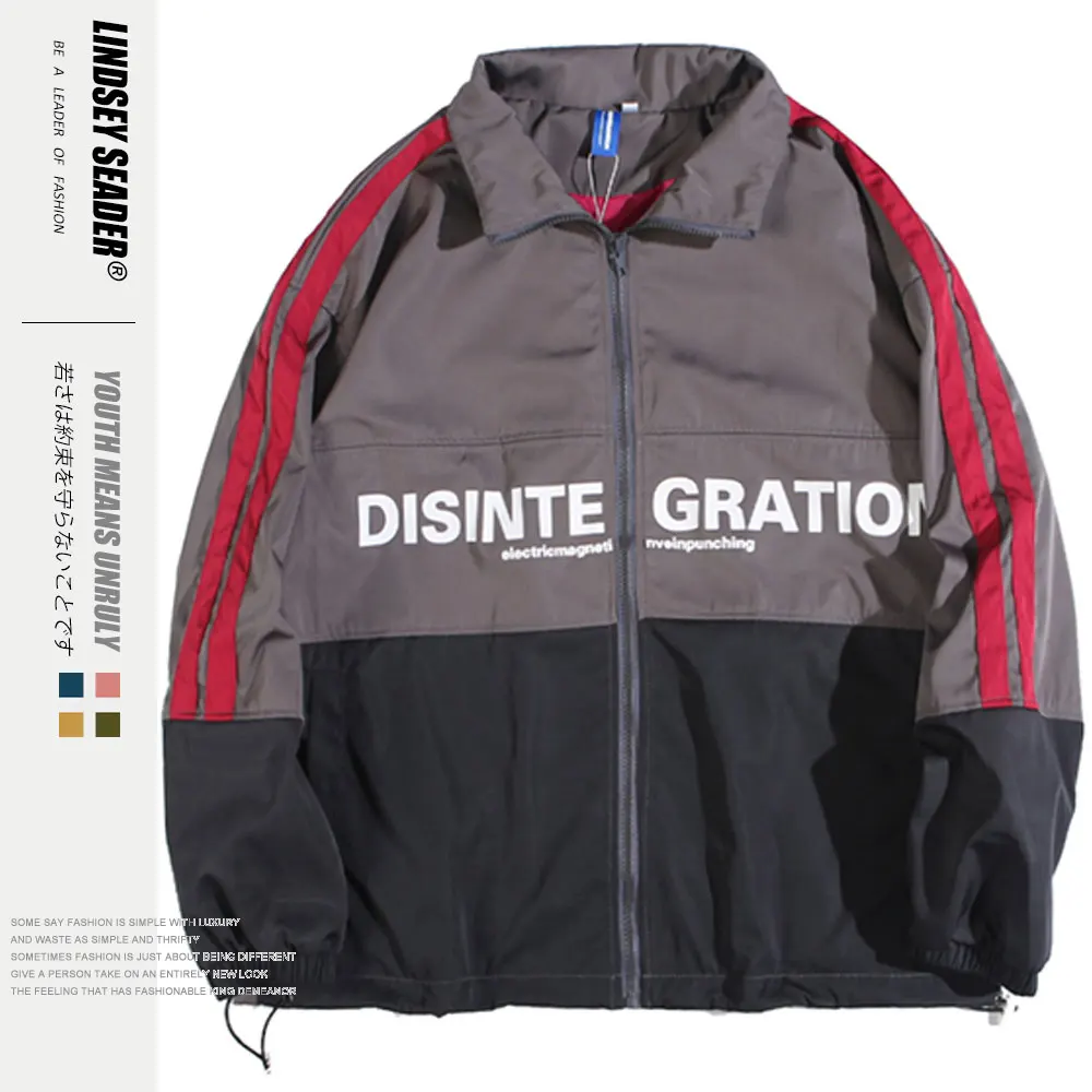 

Lindsey Seader Mens Jacket Hip Hop Streetwear Retro Color Block Patchwork Windbreaker Jacket Autumn Casual Zipper Track Jacket