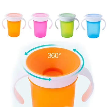 360 Degrees Rotated Baby Learning Drinking Cup with Double Handle Flip Lid Leakproof Infants Water Cups Bottle BPA Free with Lid 1