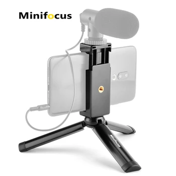 

Phone Tripod Mount w Cold Shoe Holder Desktop Cell Phone Clip Stand for Smartphone Clamp Video Vlog Vlogging Rig Kit Mic Mount