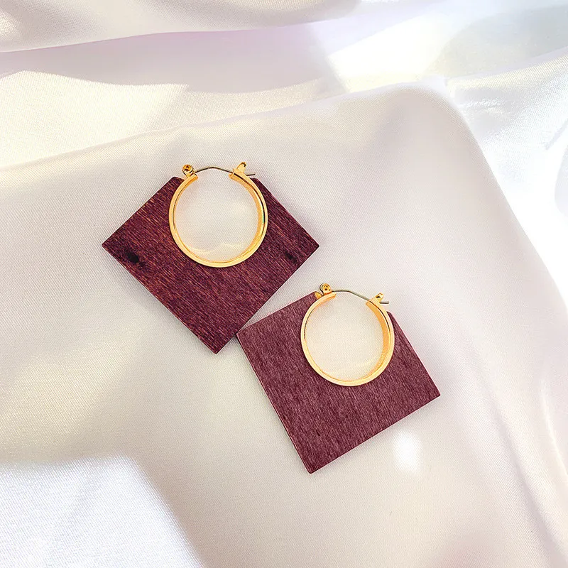 FYUAN Винтажные серьги в виде колец геометрической формы Bijoux черные коричневые красные квадратные деревянные серьги для женщин массивные ювелирные изделия вечерние подарки
