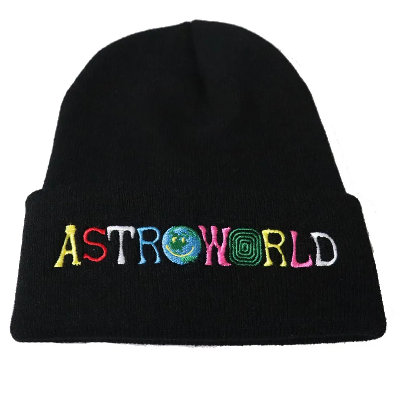 

Trendy Men Women Soft Knitted Hat Fashion ASTROWORLD Pattern Embroidery Ski Warm Winter Beanie Skullies Cap