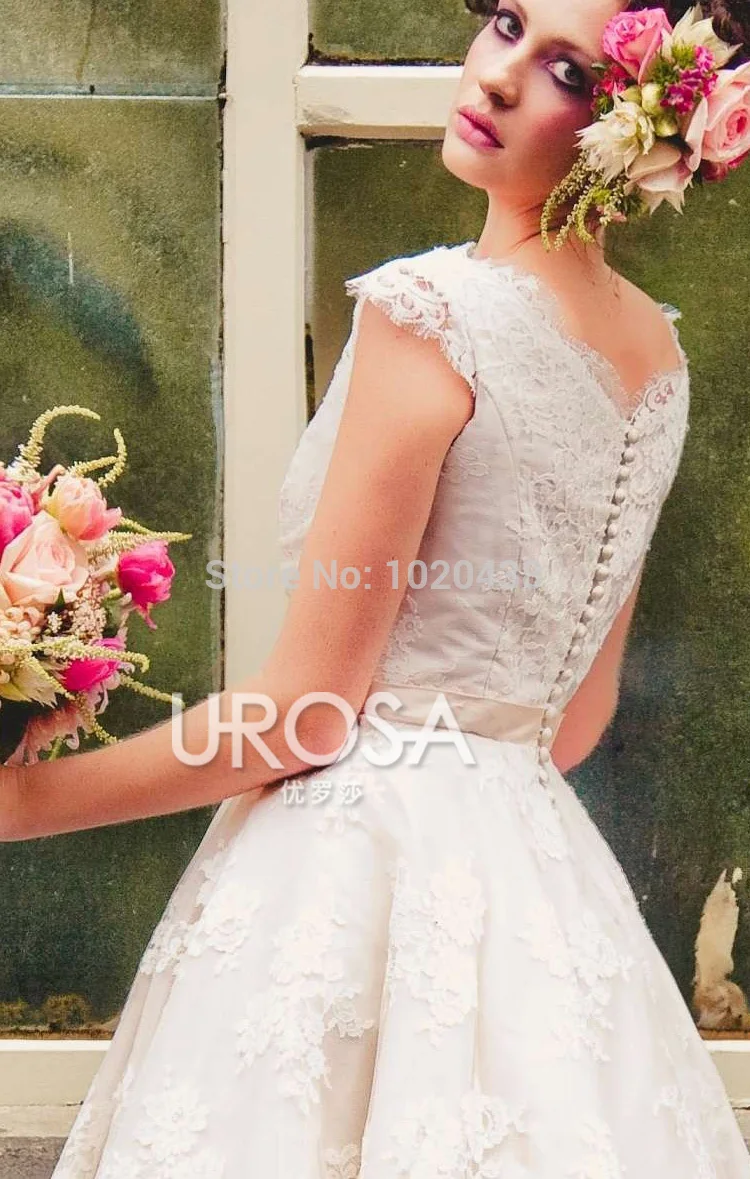 vestido de noiva, casamento, короткий рукав, v-образный вырез, кружевное свадебное платье, отделанное до середины голени, Платья для подружек невесты