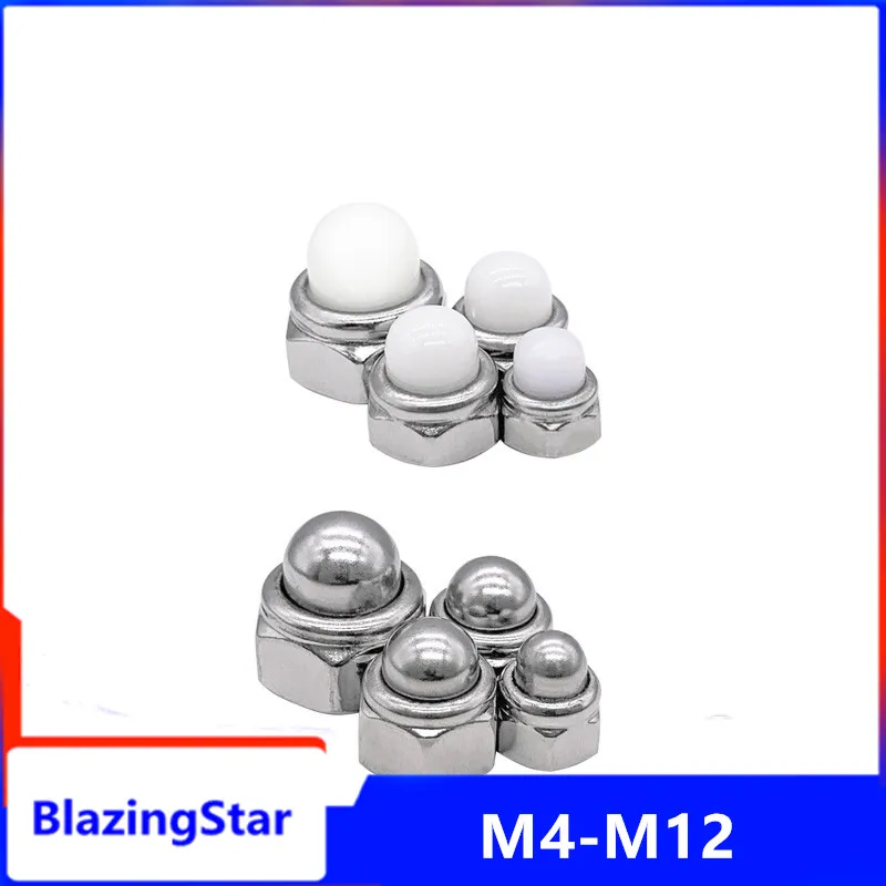 2/10X M4 M5 M6 M8 M10 M12 304 Stainless Steel Acorn Cap Cover Dome Hex Hexagon Nylon Insert Lock Nut Self-locking Nylock Locknut |