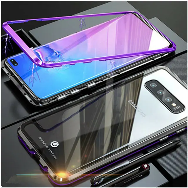 Purple and black Металлическая Рамка флип Etui для samsung Galaxy S10 Plus чехол Note10 Coque samsung S10Plus чехол на магните для samsung Note 10 Plus чехол S10e S9 S10 - Цвет: Purple and black