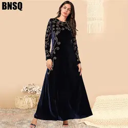 BNSQ арабское золото бархат вышитые абайя индийская одежда для женщин Punjabi Kurta вечерние макси с длинным рукавом пакистанские платья