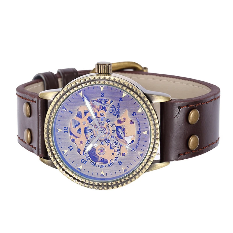 SHENHUA montre homme автоматические бронзовые часы винтажные мужские механические из