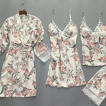 Женская домашняя одежда пижамы 4 шт. ремень топ брюки костюм пижамы наборы женская ночная сорочка соблазнительное кимоно Ночной халат ночная рубашка