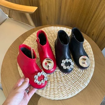 

Spring Baby Single Boots Bling Princess Shoes Side Zipper Winter Snow Boots Girls Short Boots Solid Color Kids Botas Rhinestone